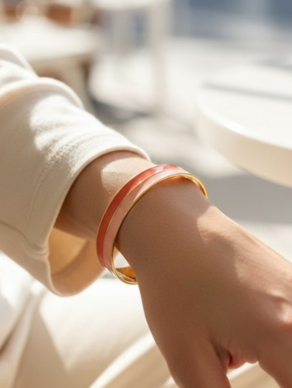 Pink and Coral Enamel Bangle Bracelet